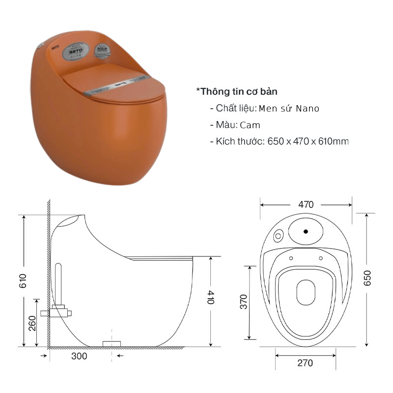 Bàn cầu trứng liền khối SETO-1S1 Ban Cau Trung Lien Khoi Seto 1S1Or