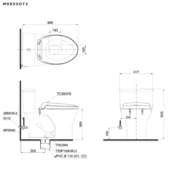 Bàn cầu một khối TOTO MS855DT3/TC385VS Bản Vẽ Bàn Cầu Một Khối Toto Ms855Dt3