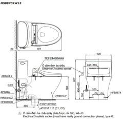 Bản Vẽ Kích Thước Bồn Cầu Đặt Sàn Điện Tử Toto Ms887Crw15 Washlet