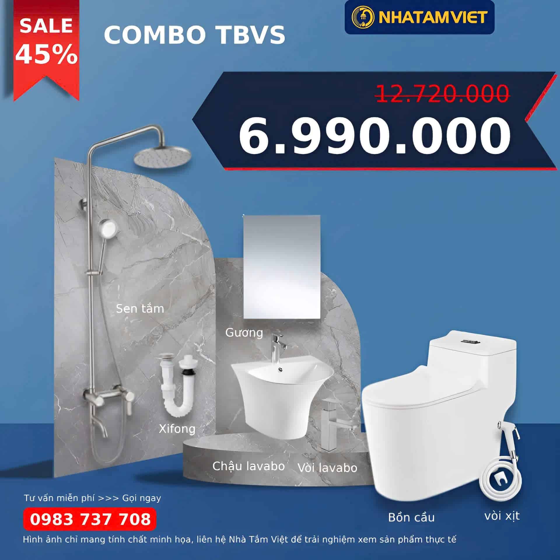 Combo thiết bị vệ sinh tiêu chuẩn 6990k Combo Thiết Bị Vệ Sinh 6.990.000