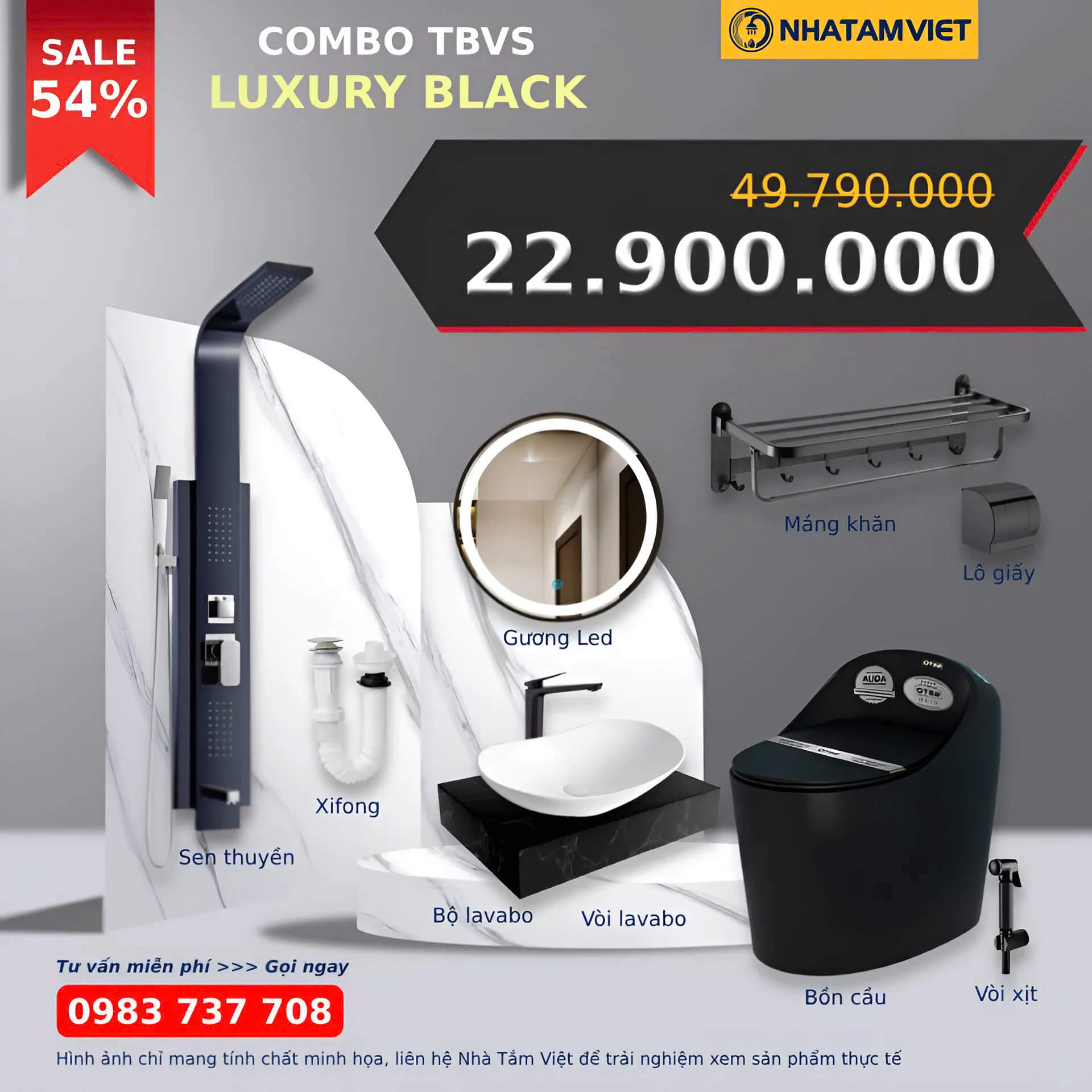 Combo thiết bị vệ sinh Luxury Black 22900k Combo Thiết Bị Vệ Sinh Luxury Black 22900K
