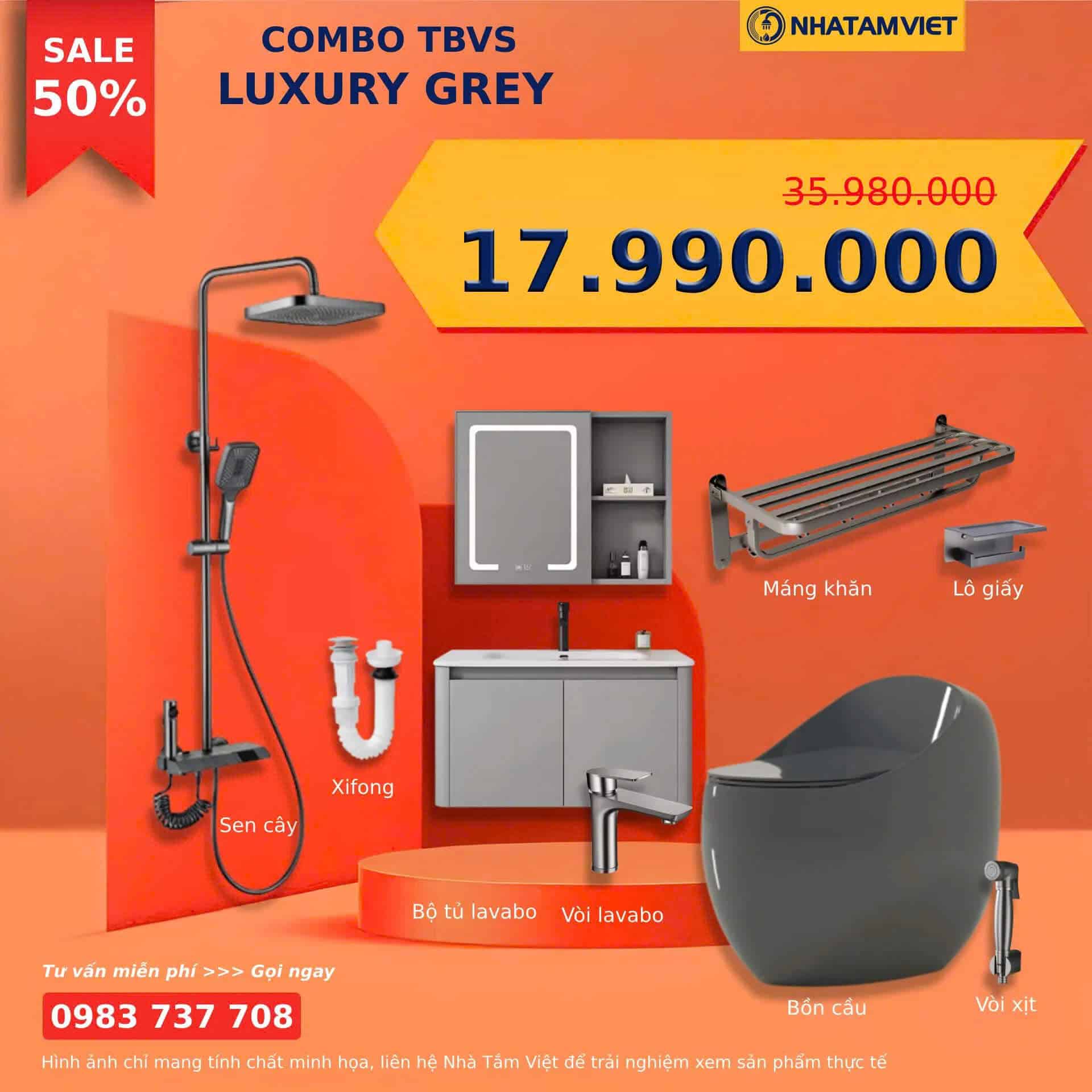 Combo thiết bị vệ sinh Luxury Grey 17990k Combo Thiết Bị Vệ Sinh Luxury Grey 17990K