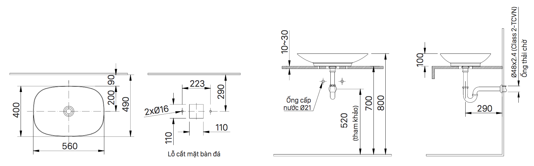 Bản Vẽ Kỹ Thuật Chậu Rửa Lavabo Inax Đặt Bàn Al-S620V