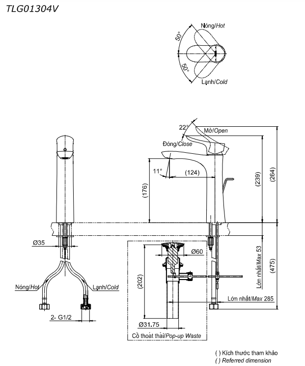 Vòi lavabo nóng lạnh TOTO TLG01304V Bản Vẽ Kỹ Thuật Vòi Toto Tlg01304V