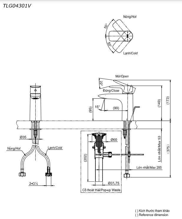 Vòi lavabo nóng lạnh TOTO TLG04301V Bản Vẽ Kỹ Thuật Vòi Chậu Lavabo Nóng Lạnh Ga Toto Tlg04301V