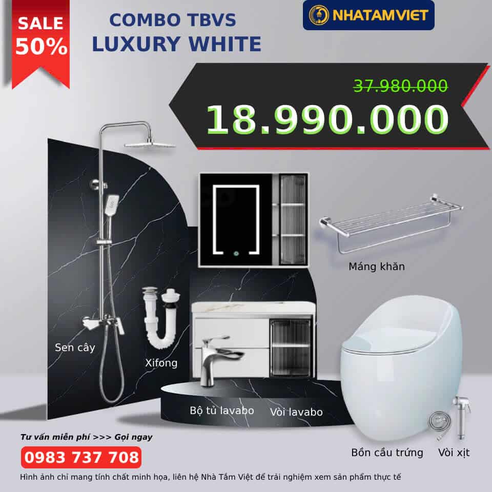 Combo thiết bị vệ sinh Luxury White 18990k Combo Thiết Bị Vệ Sinh Luxury White 18990K