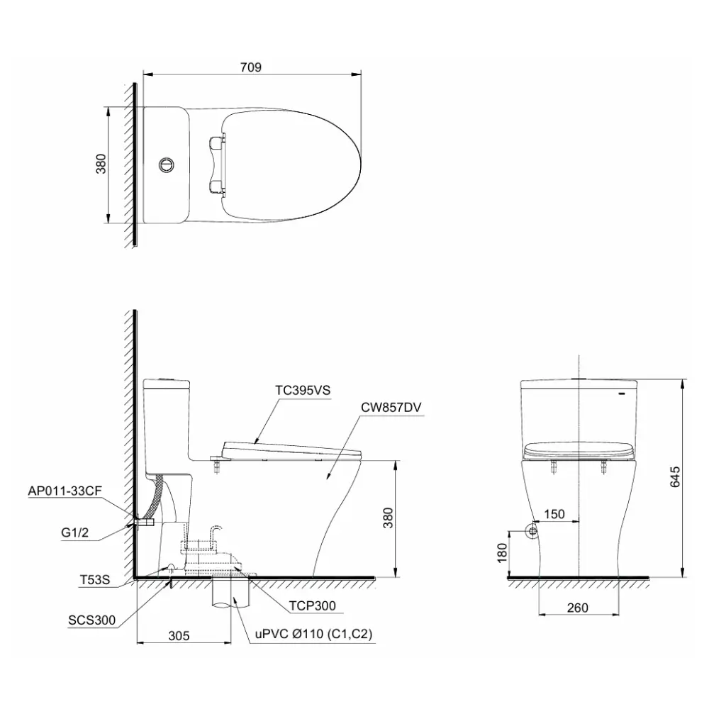Bản Vẽ Kỹ Thuật Của Bồn Cầu 1 Khối Toto Ms857Dt10 - Nhà Tắm Việt