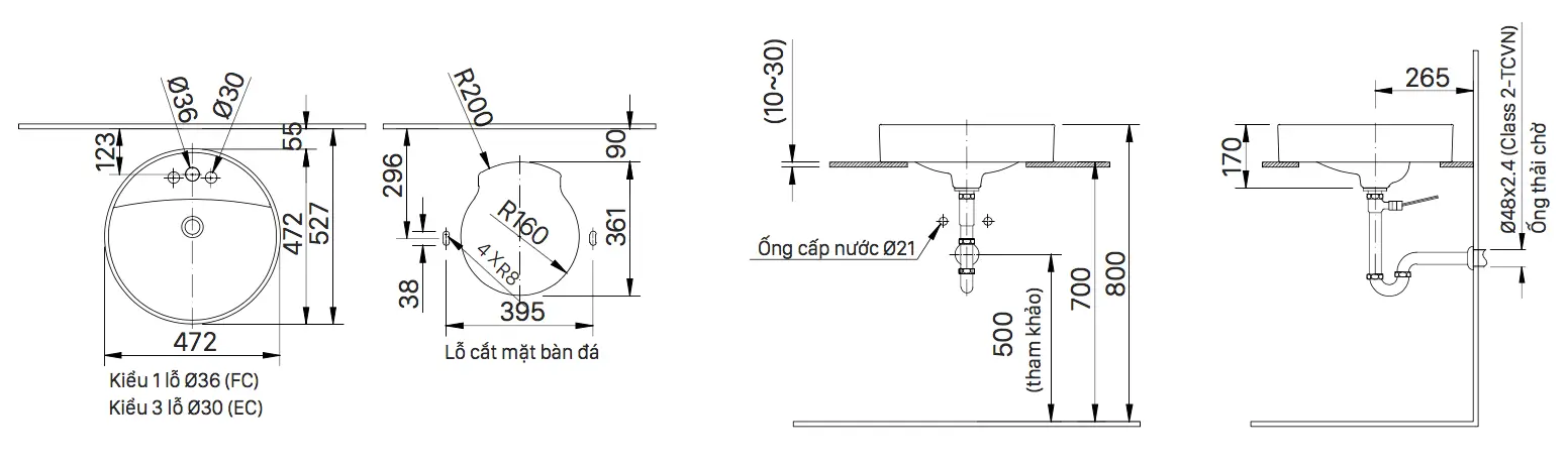 Bản Vẽ Kỹ Thuật Chậu Rửa Mặt Inax Al-294V Đặt Bàn - Nhà Tắm Việt