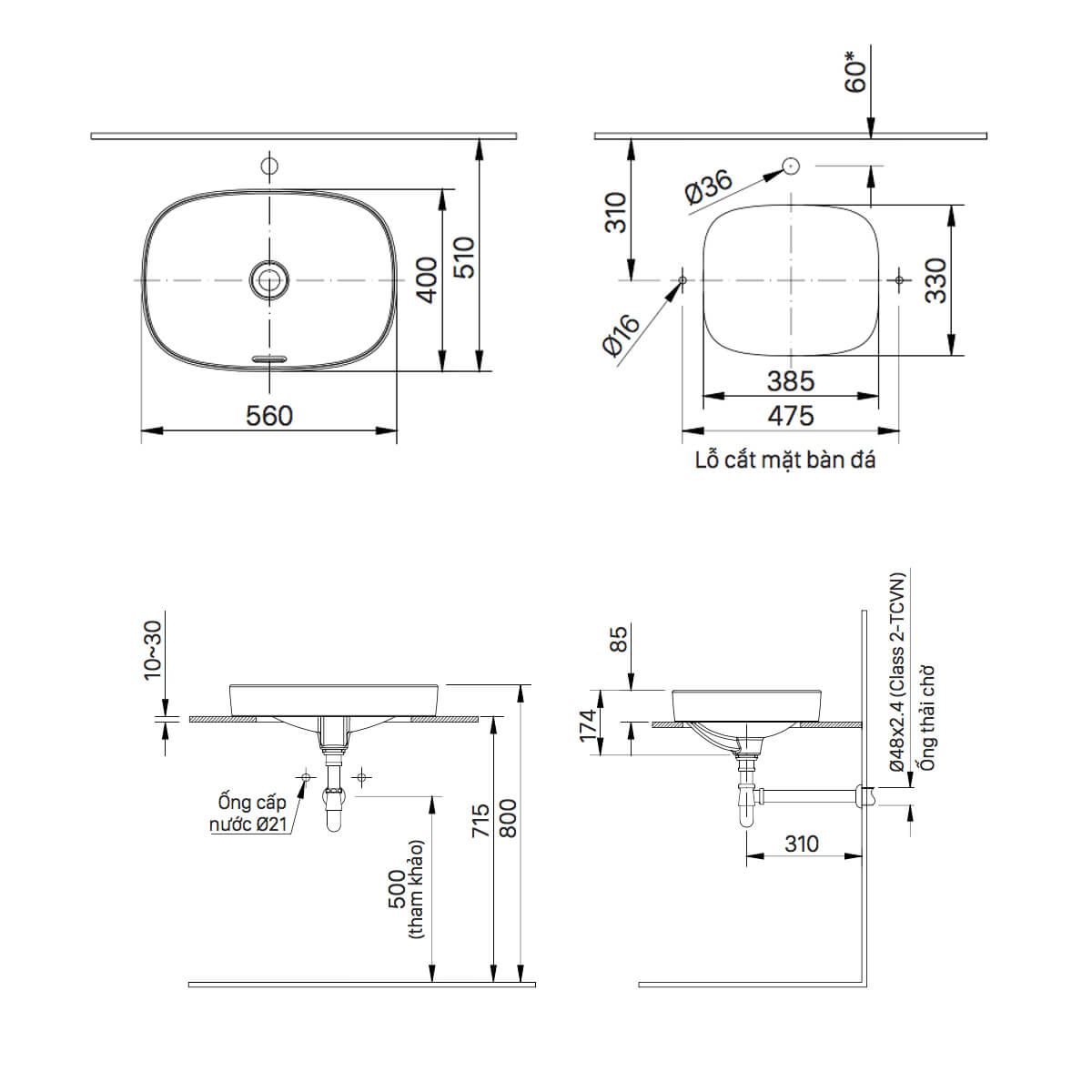 Bản Vẽ Kỹ Thuật Chậu Rửa Lavabo Đặt Bàn Inax Al-642V - Nhà Tắm Việt