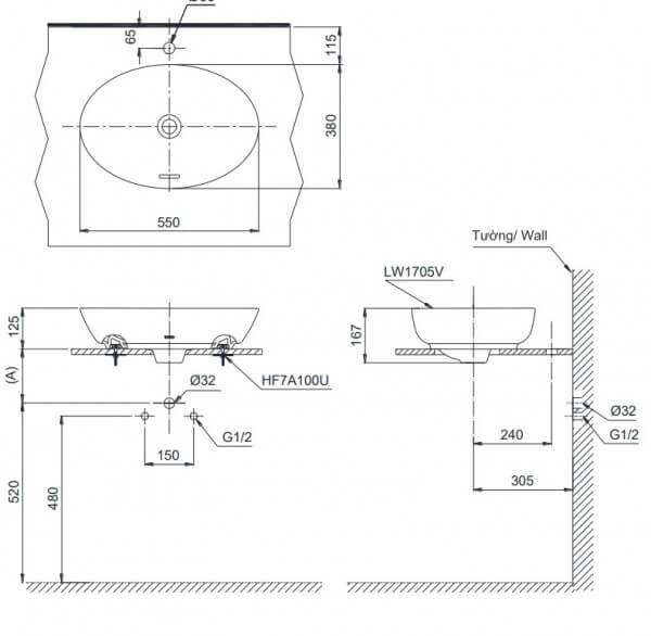 Bản Vẽ Kỹ Thuật Chậu Rửa Mặt Toto Lt1705#Mbe (Lt1705Mbe) - Nhà Tắm Việt