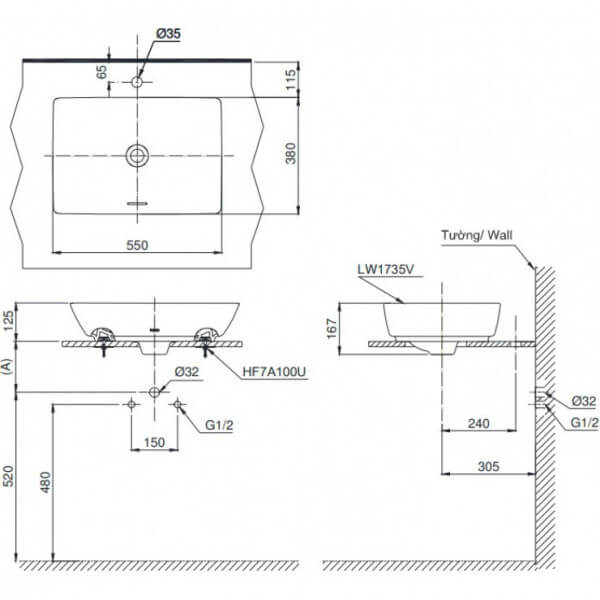 Bản Vẽ Kỹ Thuật Chậu Rửa Lavabo Đặt Bàn Toto Lt1735#Mgr (Lt1735Mgr) Màu Xám Mờ - Nhà Tắm Việt - Nhatamvie.com