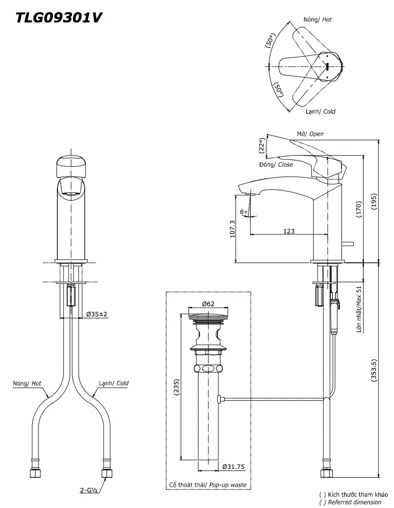 Vòi lavabo TOTO TLG09301V nóng lạnh Bản Vẽ Kỹ Thuật Vòi Rửa Lavabo Toto Tlg01301V Nóng Lạnh - Nhà Tắm Việt