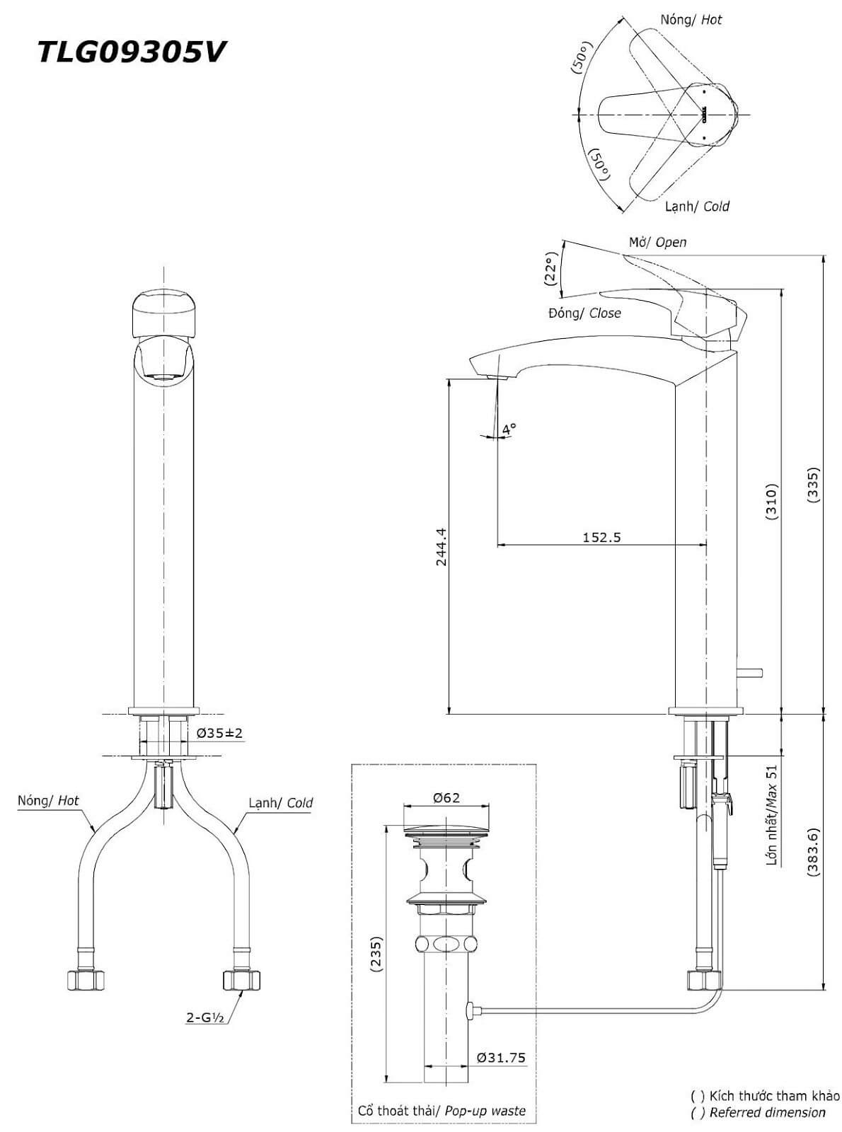 Bản Vẽ Kỹ Thuật Vòi Chậu Lavabo Cao Toto Tlg09305V - Nhà Tắm Việt