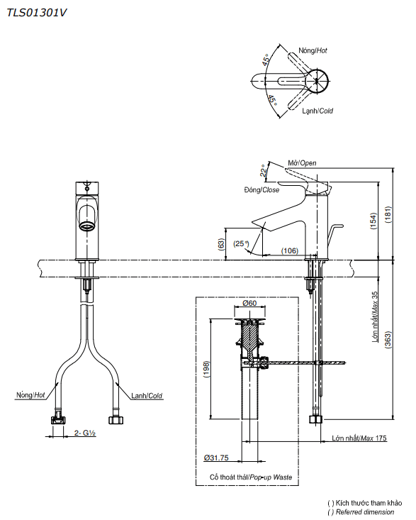 Bản Vẽ Kỹ Thuật Vòi Rửa Lavabo Nóng Lạnh Lb Toto Tls01301Vv - Nhà Tắm Việt