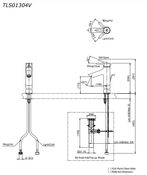 Vòi lavabo TOTO TLS01304V nóng lạnh Bản Vẽ Kỹ Thuật Vòi Chậu Lavabo Nóng Lạnh Lb Toto Tls01304V - Nhà Tắm Việt