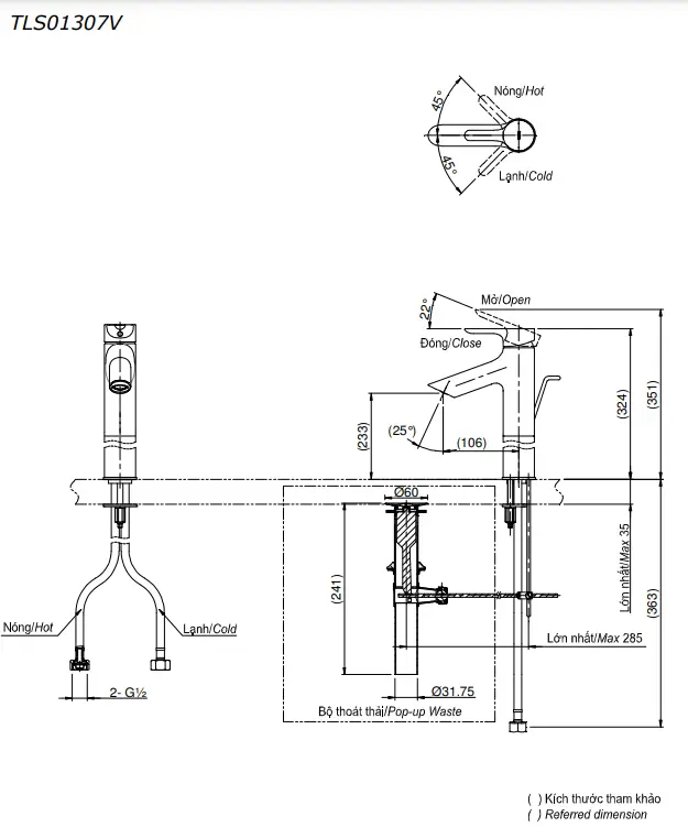Vòi lavabo TOTO TLS01307V nóng lạnh Bản Vẽ Kỹ Thuật Vòi Chậu Lavabo Toto Tls01307V Nóng Lạnh - Nhà Tắm Việt
