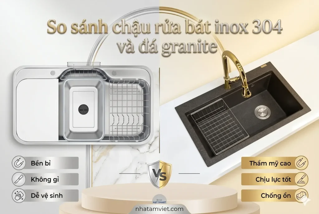 So sánh chậu rửa bát inox 304 và đá granite? Nên lựa chọn loại nào?